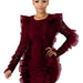 Color-Burgundy-New Women Ruffled Lace See through Sheath Dress-Fancey Boutique