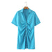 Color-Women Clothing Pleated Decorative Silk Satin Textured Shirt Dress-Fancey Boutique