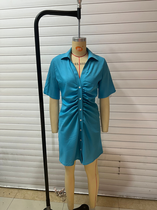 Color-Women Clothing Pleated Decorative Silk Satin Textured Shirt Dress-Fancey Boutique