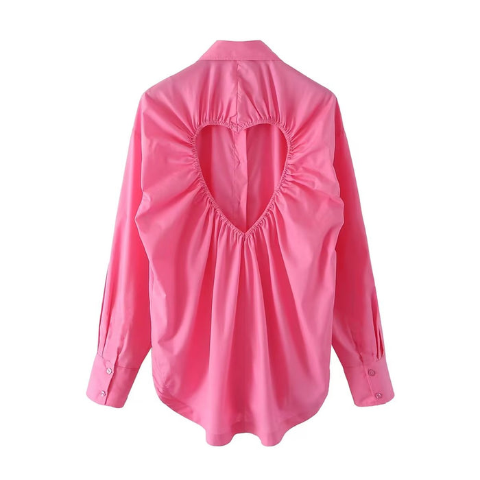 Color-Heart Shaped Opening Design Long Sleeve Shirt Women Spring-Fancey Boutique