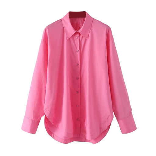 Color-Pink-Heart Shaped Opening Design Long Sleeve Shirt Women Spring-Fancey Boutique