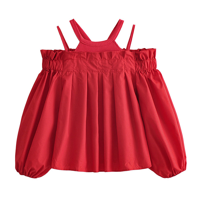 Women Summer Korean Solid Color Half Sleeve Ruffled off Shoulder Cotton Shirt Women Top-Red-Fancey Boutique