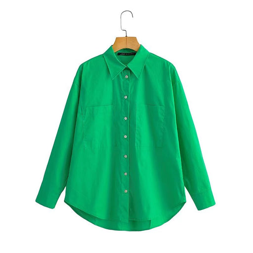 Color-Green-Spring Fall Women Clothing Office Casual Solid Pink Green Shirt-Fancey Boutique