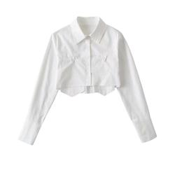 Color-White-Trendy Street Short Shirt Women Autumn Irregular Asymmetric High Waist Cropped Top-Fancey Boutique