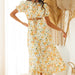 Women Waist Revealing Long Dress Printed Short Sleeve Puff Sleeve Dress-Fancey Boutique