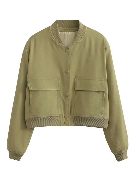 Color-Green-Women Large Pocket Jacket Jacket-Fancey Boutique