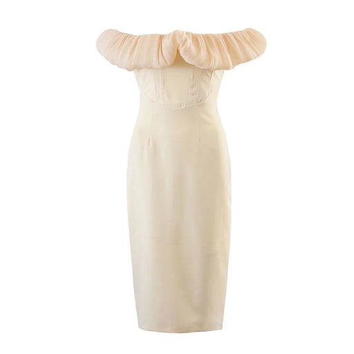 Color-Apricot-White off Shoulder Dress High Grade Birthday Dress Tube Top Sexy Sexy Slim Fit Sheath Dress-Fancey Boutique