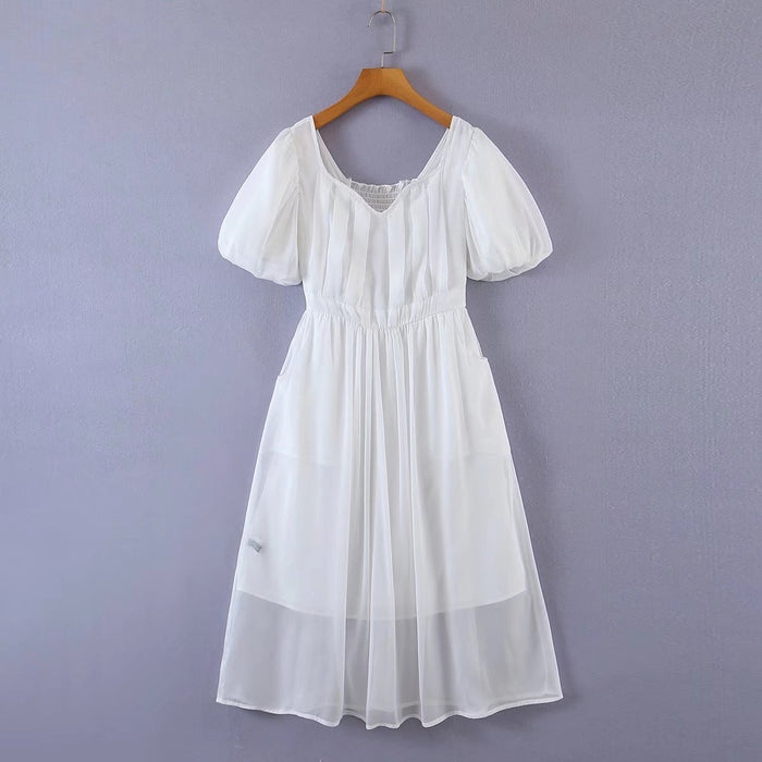 Temperament Sweet Unique Design Tight Waist Gentle Fairy Dress-White-Fancey Boutique