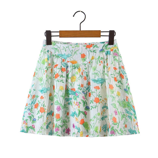Color-Floral Skirt-F00170729 Seaside Vacation Small Floral Pleated Waist Tight Skirt-Fancey Boutique