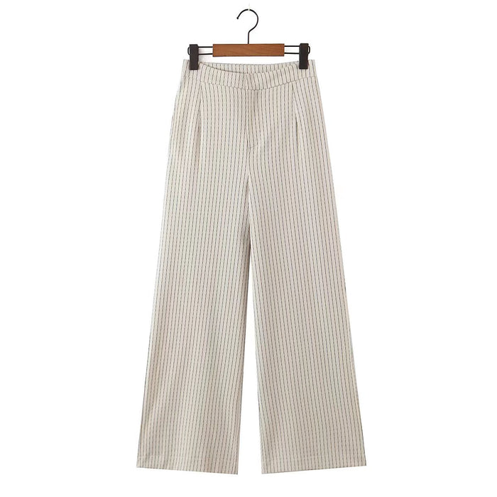 Color-Ivory-Summer Stripes Wide Leg Pants Women Straight Leg Pants-Fancey Boutique