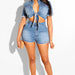 Women Clothing Casual Character Denim Shorts Short Top Two Piece Set-Blue-Fancey Boutique
