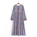 Color-Blue-Spring Summer Rayon Positioning Floral Tassel Long Sleeve Dress-Fancey Boutique