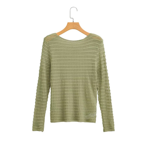 Color-Olive Green-Women Clothing Autumn Simple Long Sleeve Tight Translucent Texture Sweater-Fancey Boutique
