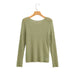 Color-Olive Green-Women Clothing Autumn Simple Long Sleeve Tight Translucent Texture Sweater-Fancey Boutique