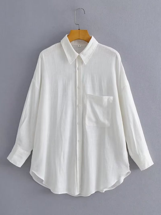 Color-White-Spring Summer Cotton Linen Long Sleeve Shirt-Fancey Boutique