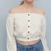 Slim Fit Elastic off Shoulder Wooden Ear White Cropped Shirt Top-Fancey Boutique