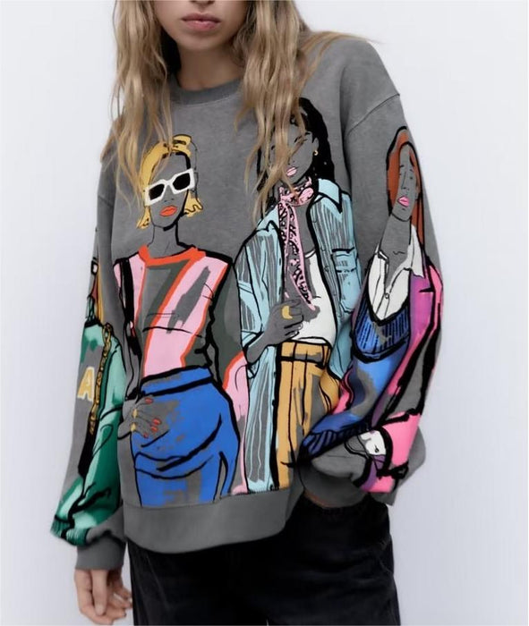 Women Casual Loose Printed Sweatshirt-Fancey Boutique