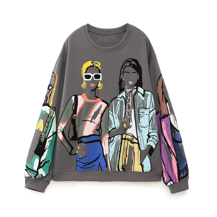 Women Casual Loose Printed Sweatshirt-Multi-Fancey Boutique