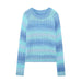 Color-Blue-Retro Soft Glutinous Pullover Sweater Autumn Winter Rainbow Gradient Color Loose Long Sleeve round Neck Knitted Top Thick-Fancey Boutique