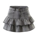 Summer Sexy High Waist Denim Skirt Retro Design Wooden Ear Puffy Cake A line Miniskirt-Fancey Boutique