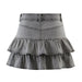 Summer Sexy High Waist Denim Skirt Retro Design Wooden Ear Puffy Cake A line Miniskirt-Fancey Boutique