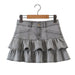 Summer Sexy High Waist Denim Skirt Retro Design Wooden Ear Puffy Cake A line Miniskirt-Fancey Boutique