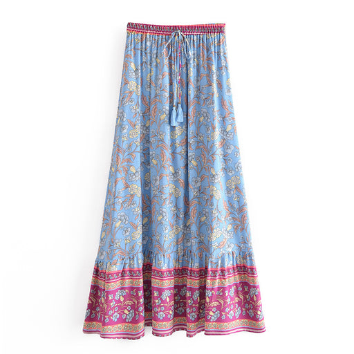 Color-Blue-Bohemian Rayon Positioning Women Printed Wear Skirt-Fancey Boutique