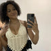 Color-Ivory-Women Summer Beach Crochet Knit Cut Out Sling Rear Strap Top-Fancey Boutique