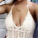 Color-White-Women Summer Beach Crochet Knit Cut Out Sling Rear Strap Top-Fancey Boutique