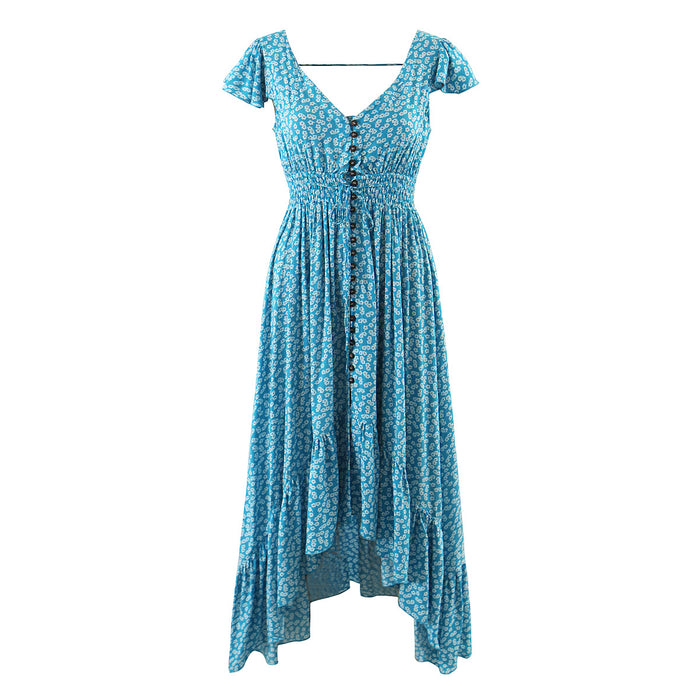 Spring Seaside Vacation Cardigan Lace up Sexy Waist Trimming Long Beach Dress-Fancey Boutique