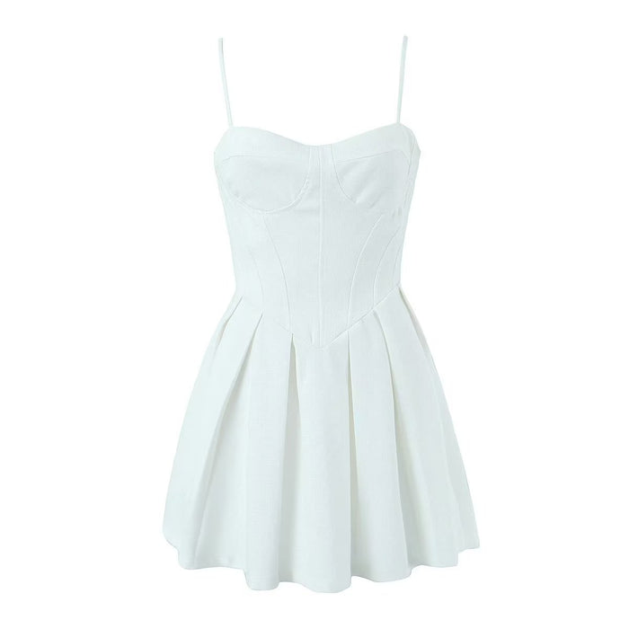 Color-White-【MOQ-5 packs】 Spring Fashionable White Ultra Short Suspender High Waist Slim Fit Backless Dress-Fancey Boutique