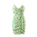 Color-Green-Sweet Sexy V neck Lace up Slip Dress Women Waist Slimming Wooden Ear Western Short-Fancey Boutique