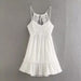 Summer Women Sling Bubble Plaid Back Lace Backless Cami Dress Short Dress-White-Fancey Boutique
