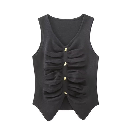 Color-Black-Spring Summer Fold Split Sexy Sling Bottoming Vest Women All Matching Sleeveless Slim Pullover Top-Fancey Boutique