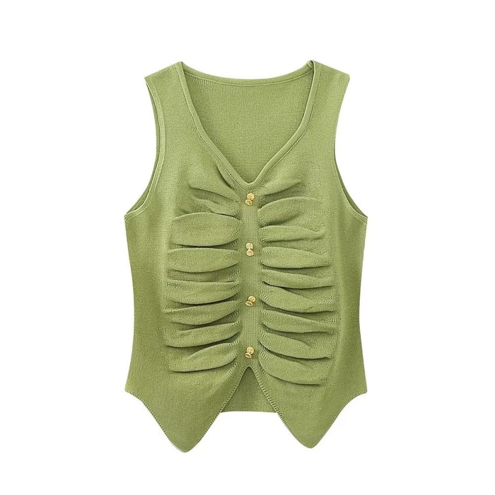 Color-Green-Spring Summer Fold Split Sexy Sling Bottoming Vest Women All Matching Sleeveless Slim Pullover Top-Fancey Boutique