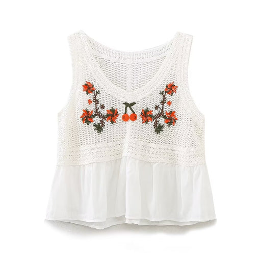 Knitted Camisole Sweet Cute Crocheted Short Cropped Sleeveless Bottoming Top-White-Fancey Boutique