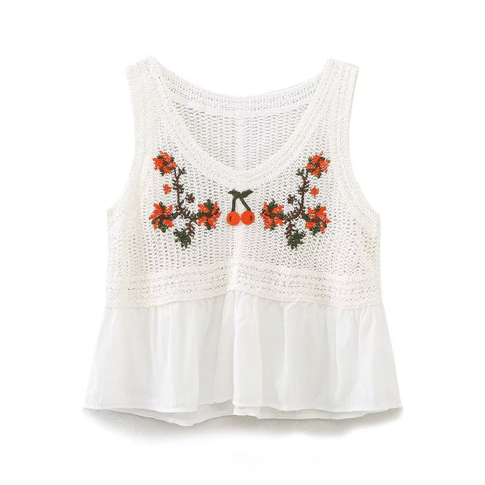 Knitted Camisole Sweet Cute Crocheted Short Cropped Sleeveless Bottoming Top-White-Fancey Boutique