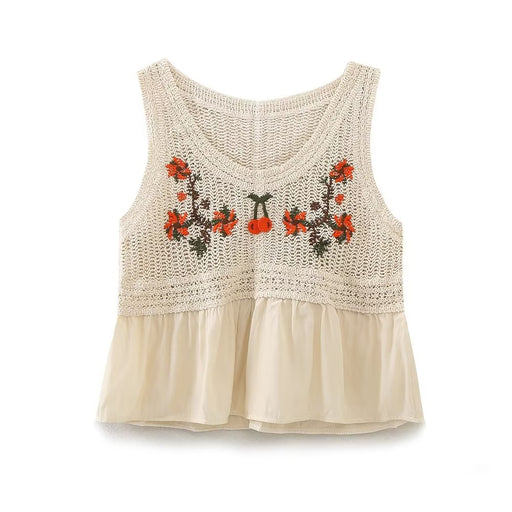 Knitted Camisole Sweet Cute Crocheted Short Cropped Sleeveless Bottoming Top-Apricot-Fancey Boutique