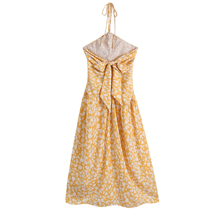 Spring Halter Elastic Printed Dress-Fancey Boutique