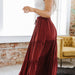 Color-Burgundy-Belia Spring Summer Elastic High Waist Rayon Solid Color SU Pleated Stitching Simple All Match Women Clothing Skirt-Fancey Boutique