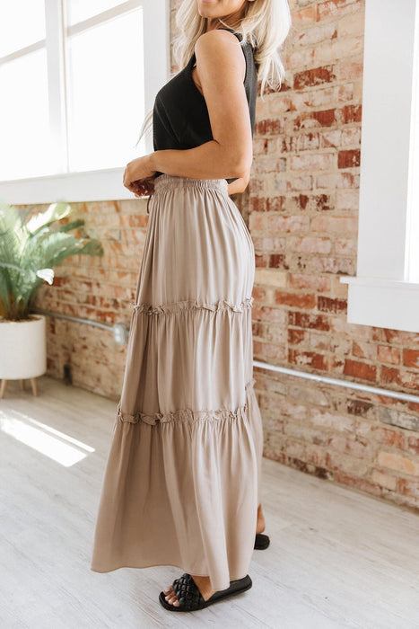 Color-Khaki-Belia Spring Summer Elastic High Waist Rayon Solid Color SU Pleated Stitching Simple All Match Women Clothing Skirt-Fancey Boutique