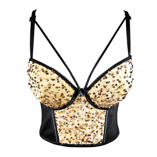 Color-Gold-Mesh Stitching Velvet Sequined Underwear Short Chest Cover Tight Bandeau Sexy Sequin Embroidered Strap-Fancey Boutique