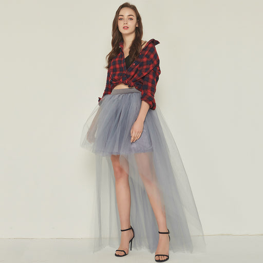 Color-Gray-Sexy Irregular Asymmetric Tulle Skirt Solid Color Gauze Skirt Front Short Back Long Pettiskirt-Fancey Boutique