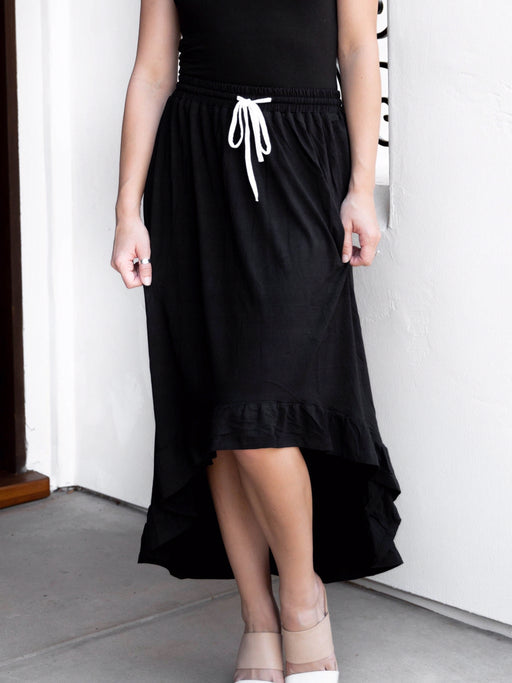 Color-Black-Solid Color Pleated Stitching Irregular Asymmetric Casual All Matching Women Wear Skirt-Fancey Boutique