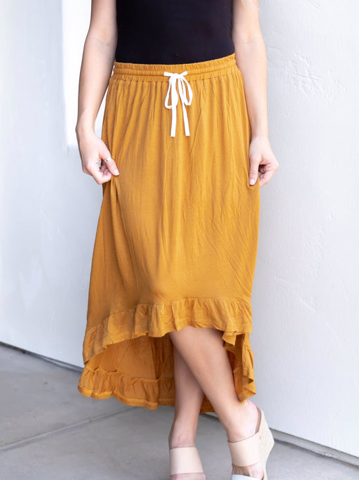 Color-Yellow-Solid Color Pleated Stitching Irregular Asymmetric Casual All Matching Women Wear Skirt-Fancey Boutique