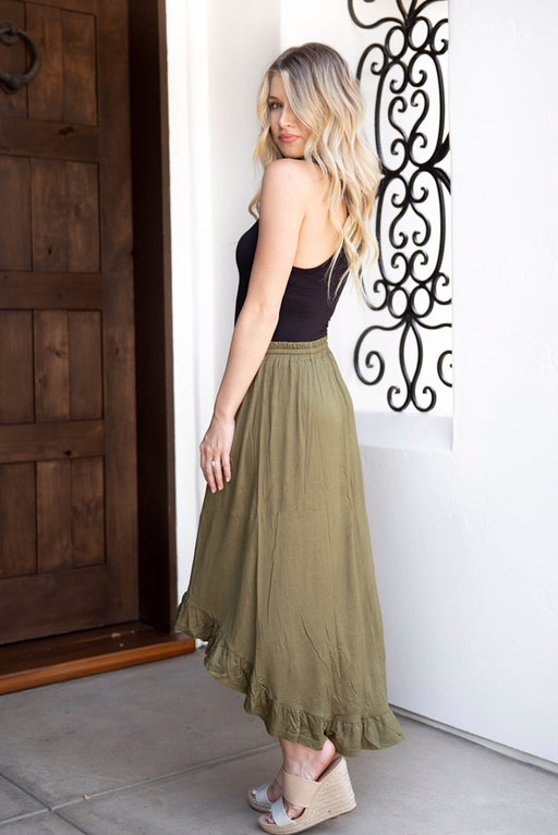 Color-Army Green-Solid Color Pleated Stitching Irregular Asymmetric Casual All Matching Women Wear Skirt-Fancey Boutique