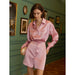 Color-Primrose Powder-Silk Acetate French Slim Dress Casual Fitted Waist Shirt Dress-Fancey Boutique