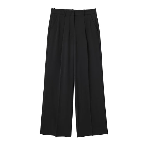 Color-Black-High Waist Stitching Deep Pleated Wide Leg Straight Work Pant Modified Leg Shaped Office Casual Pants Trousers-Fancey Boutique