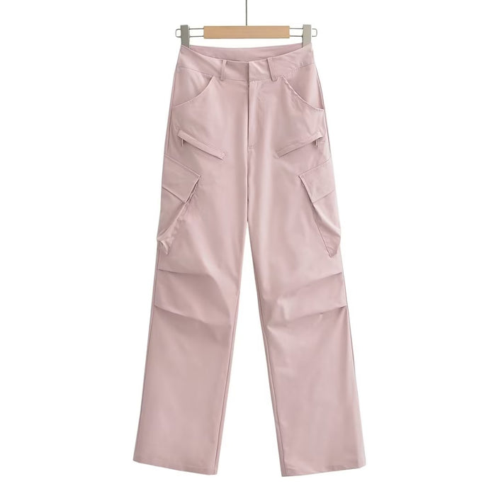 Color-Pink-Street Loose Cargo Pants Women Autumn Lace Thin Casual Pants Women-Fancey Boutique