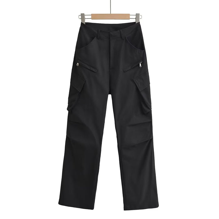 Color-Black-Street Loose Cargo Pants Women Autumn Lace Thin Casual Pants Women-Fancey Boutique